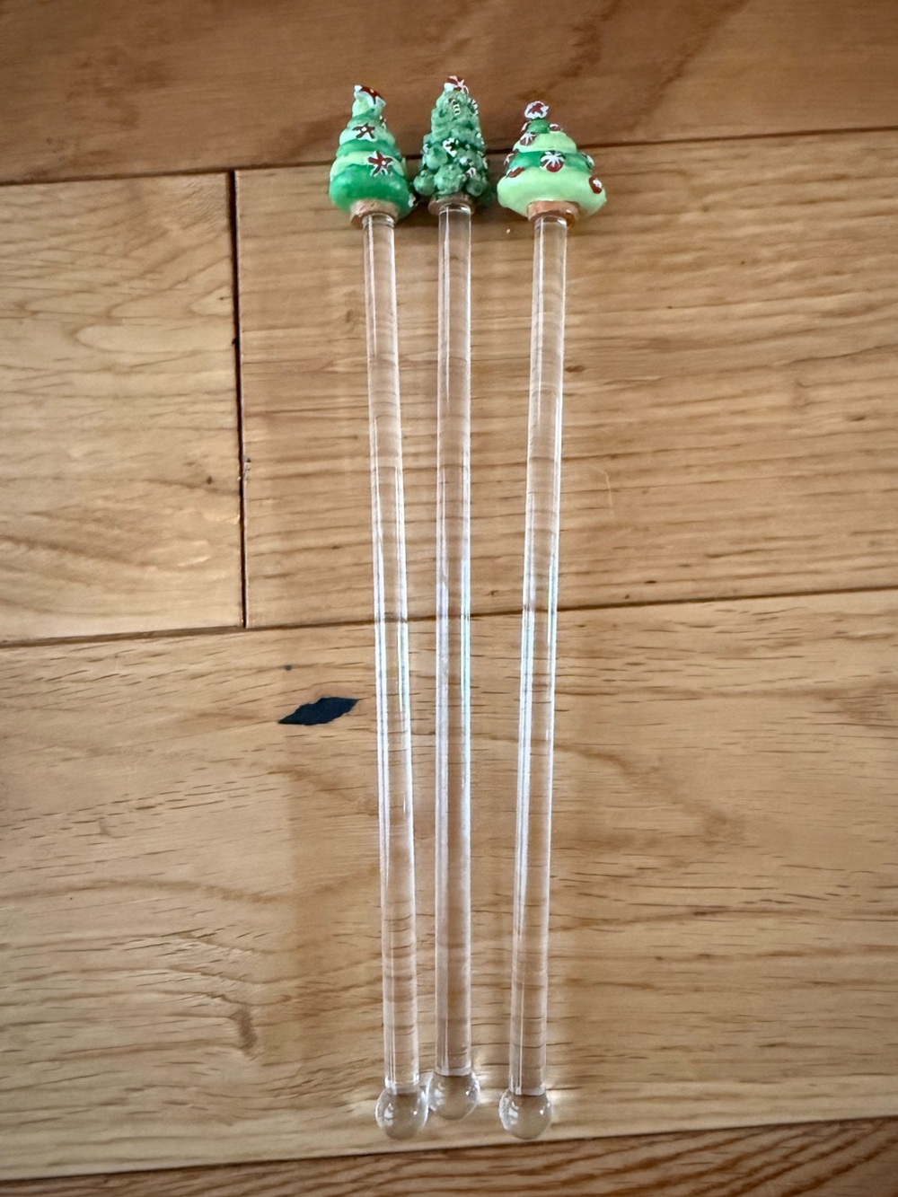 Set of 3 Vintage Christmas Tree Drink Stirrers / Swizzle Sticks